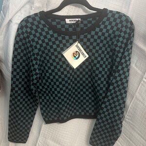 Daydreamer Black and Teal Checkered Knit